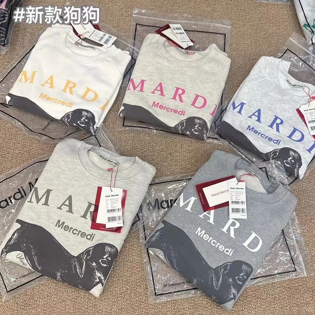 【衣】韩国 MARDI MERCREDI 米色 黄色logo 腊肠狗卫衣 胸围124cm