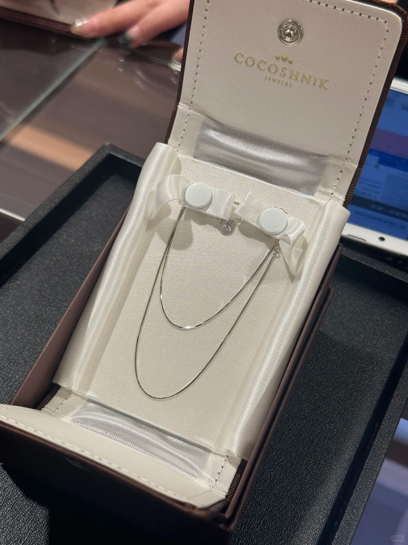 日本 cocoshnik 白金蛇骨链 33厘米+5厘米延长链 10k白金色