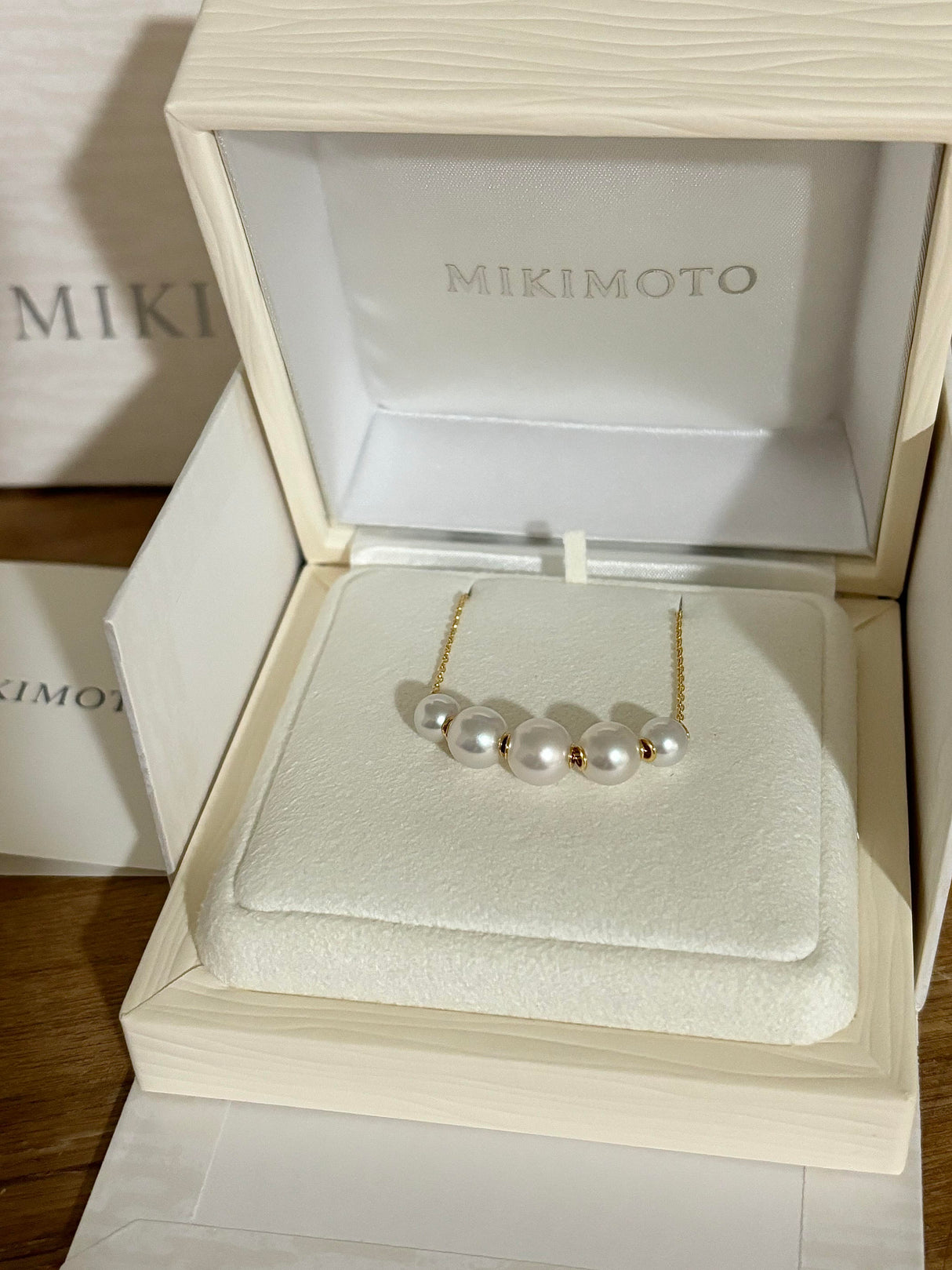 日本珠宝 mikimoto 五珠 项链 黄金18k 全套包装